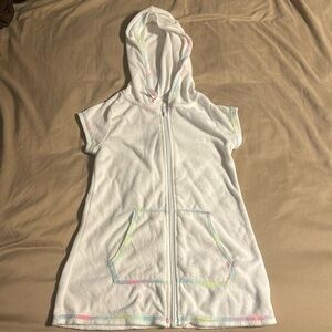 SO size 4, white with neon colored seams, swim cover-up Terry cloth material